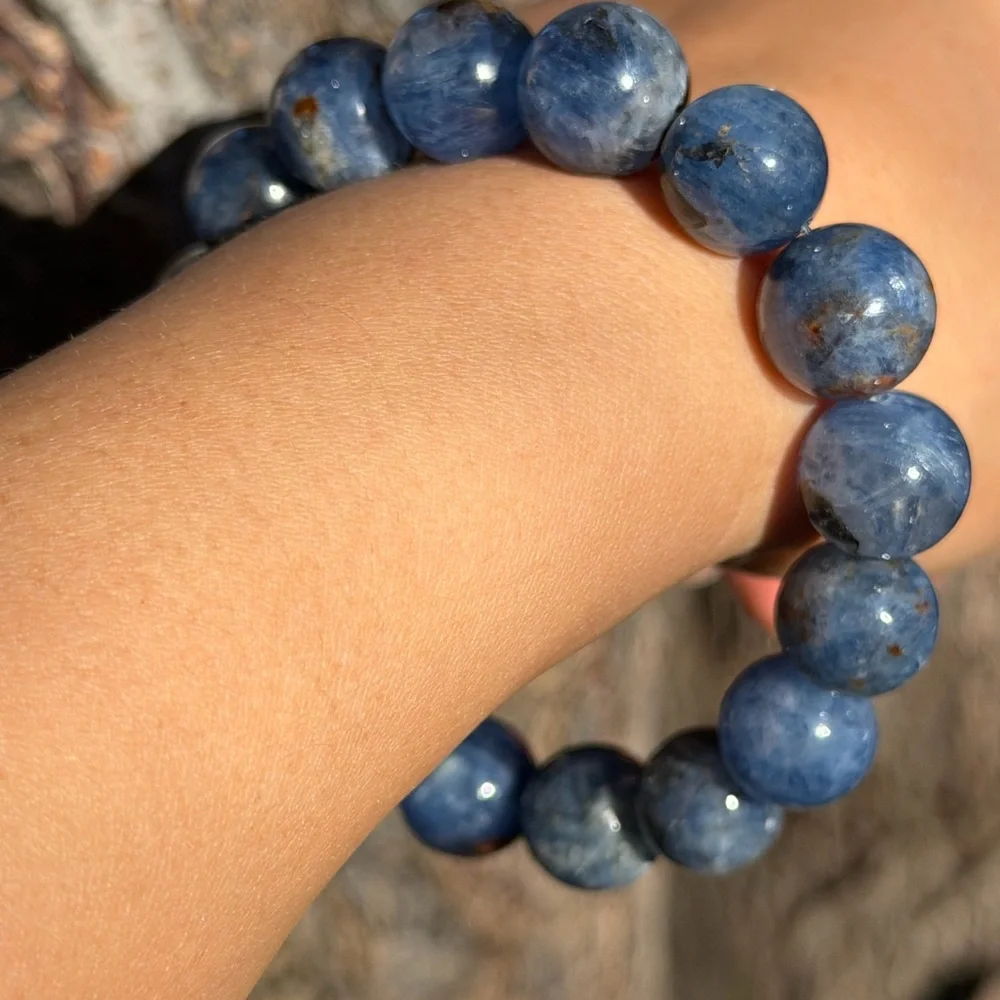 13.5mm‎ stretchable chunky blue kyanite bracelet 0740